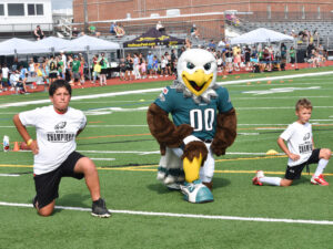 SWOOP at the Eagles Youth Football Camp in Ocean City, NJ warming up with the kids